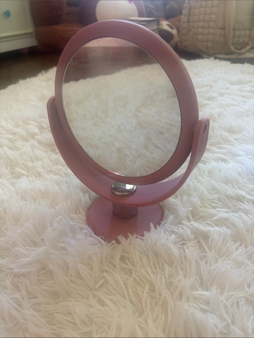 Pink Rotating Vanity Mirror - Compact Desk Makeup Mirror